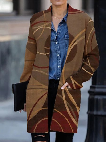 

Long Sleeve Pockets Casual Outerwear, Coffee, Outerwear