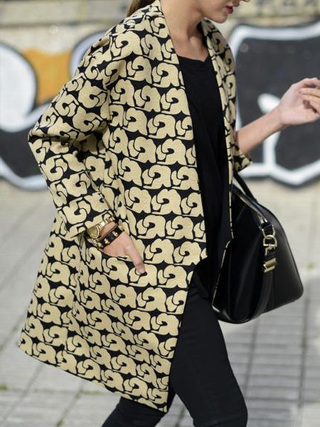 

V Neck Abstract Off Shoulder Regular Fit Outerwear, Yellow, Coats