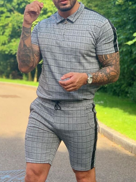 

Short Sleeve Lapel Casual Suits, As picture, Men's sets