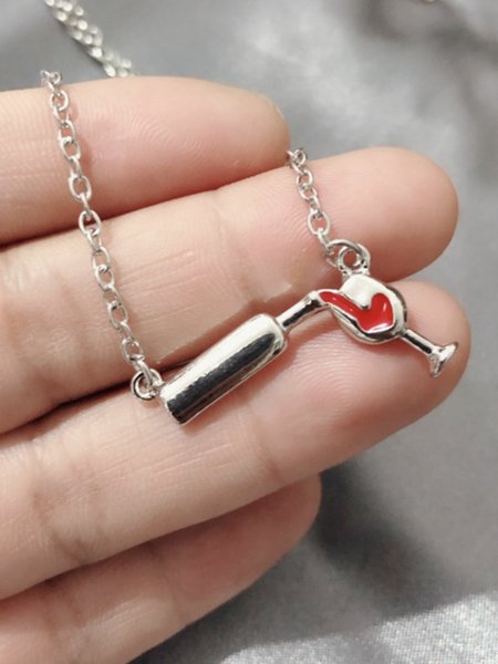 Elegant Simple Red Wine Love Necklace, Silver, Necklaces
