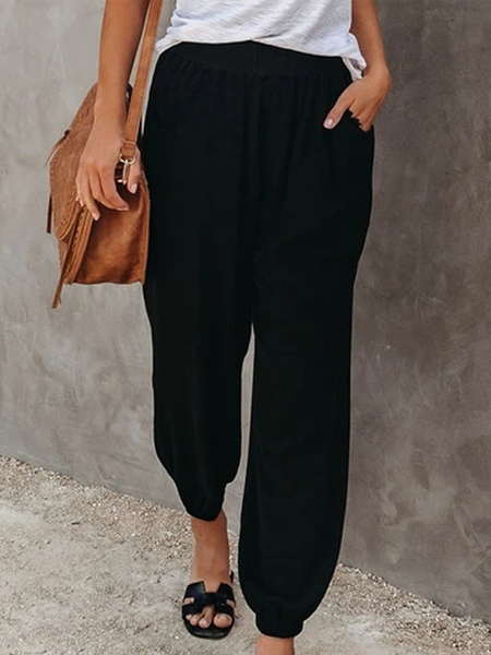 

Casual Pockets Solid Pants, Black, Pants