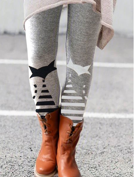

Regular Fit Animal Cat Pants, Gray, Leggings