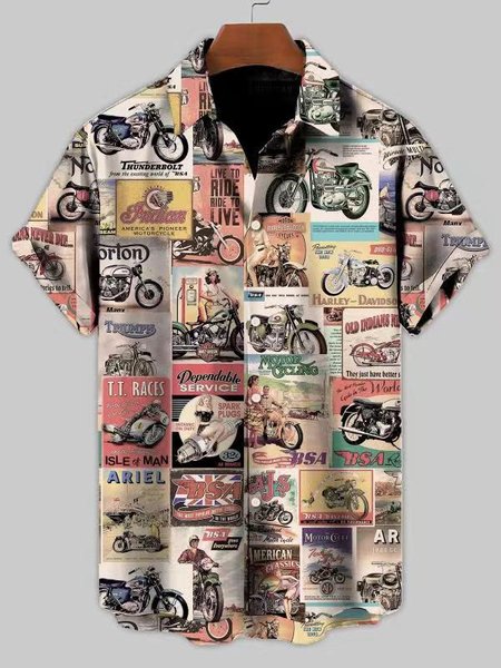 

Motorcycle Short Sleeve Shirts & Tops, Yellow, Men's Floral shirt