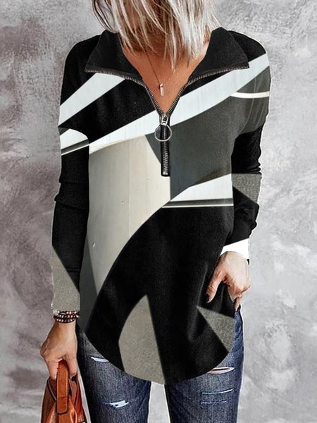 

Casual Geometric Lapel Shirts & Tops, As picture, Tops
