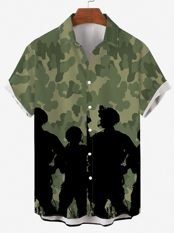

Short Sleeve Vintage Shirts & Tops, As picture, Men's Floral shirt