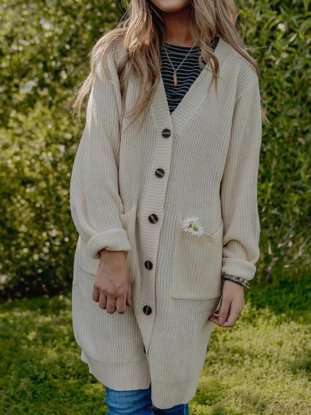 

V Neck Casual Outerwear, Apricot, Outerwear