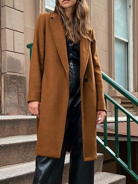 

Regular Fit Solid Elegant Lapel Outerwear, Brown, Coats