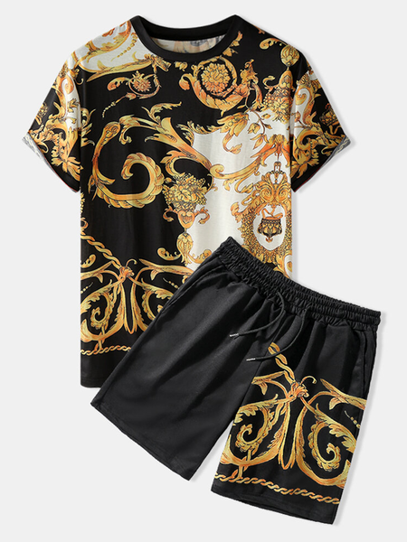 

Short Sleeve Sporty Geometric Suits, As picture, Men's sets
