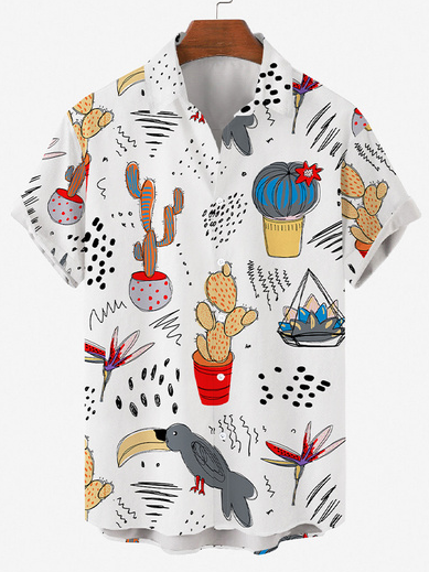 

Casual Short Sleeve Shirts & Tops, White, Men's Floral shirt