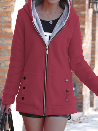 

Casual Plain Outerwear, Wine red, Outerwear
