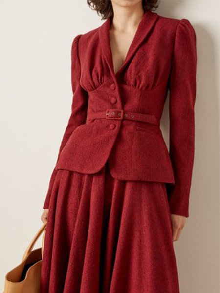 

Lady Long Sleeve Regular Fit Solid Lapel Outerwear, Wine red, Jackets