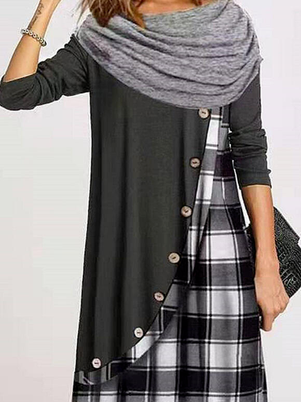 

Elegant Grid Loosen Dresses, Gray, Casual Dresses