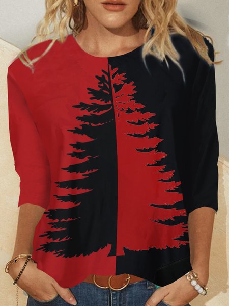 Casual Printed Loosen Long Sleeve Shirts & Tops, As picture, T-Shirts