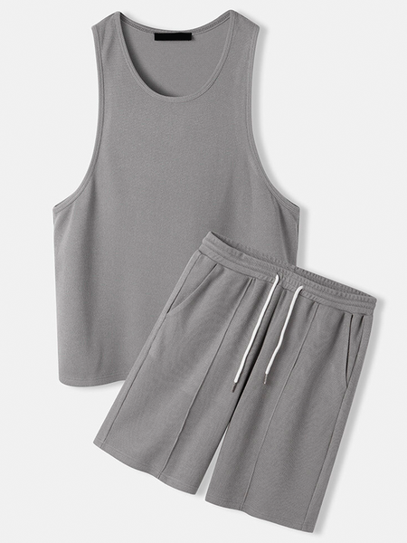 

Casual Plain Crew Neck Suits, Light gray, Men's sets