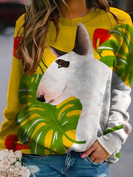 

Happy as happy as a bull terrier women's printed sweatshirt, Yellow, Hoodies&Sweatshirts