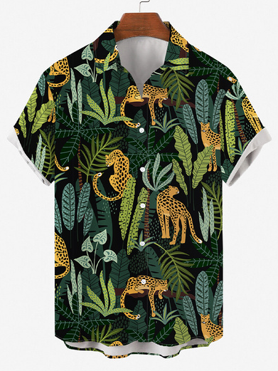 

Shirt Collar Animal Casual Shirts & Tops, Green, Men's Floral shirt