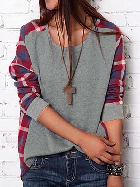 

Grid Vintage Long Sleeves Tops, Deep gray, Tops