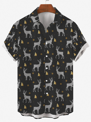

Christmas Shirt Collar Vintage Shirts & Tops, Black, Men's Floral shirt