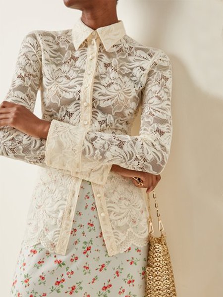 

Long Sleeve Shirt Collar Elegant Shirt, White, Blouses and Shirts