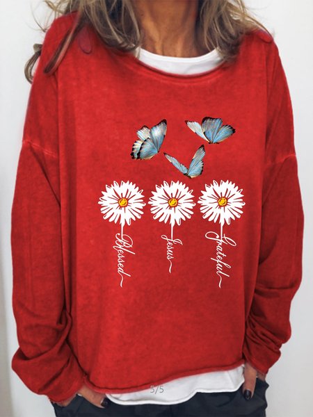 

Casual Daisy Religious Butterfly Print Sweatshirt, Red, Hoodies&Sweatshirts