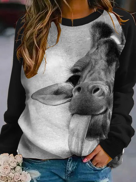 Funny giraffe women print sweatshirt, Black, Hoodies&Sweatshirts