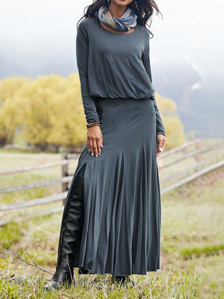 

Cotton Blends Dresses, Gray, Maxi Dresses