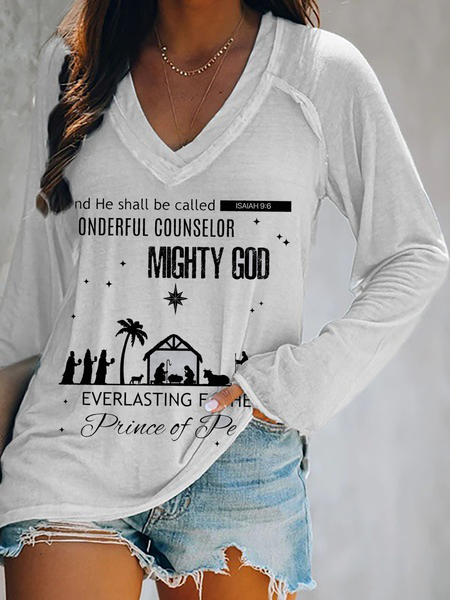 

Christmas Loosen V Neck Shirts & Tops, Color3, T-Shirts