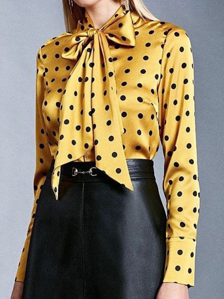 

Regular Fit Polka Dots Tie Neck Shirt, Yellow, Blouses and Shirts