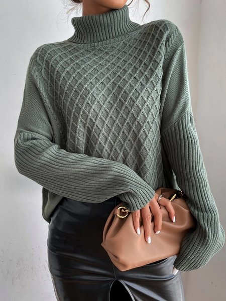 

Yarn/Wool Yarn Loosen Vintage Sweater, Dark green, Sweaters