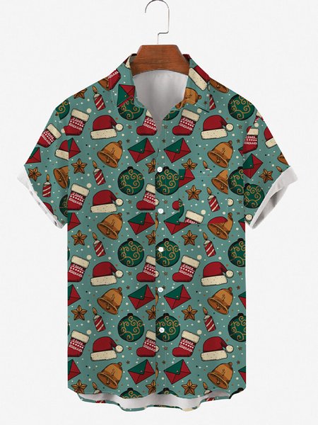 

Merry Christmas Gift Casual Shirt Collar Shirts & Tops, Green, Shirts