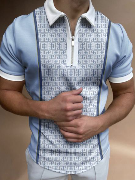 

Sporty Lapel Short Sleeve Shirts & Tops, As picture, Men's t-shirts