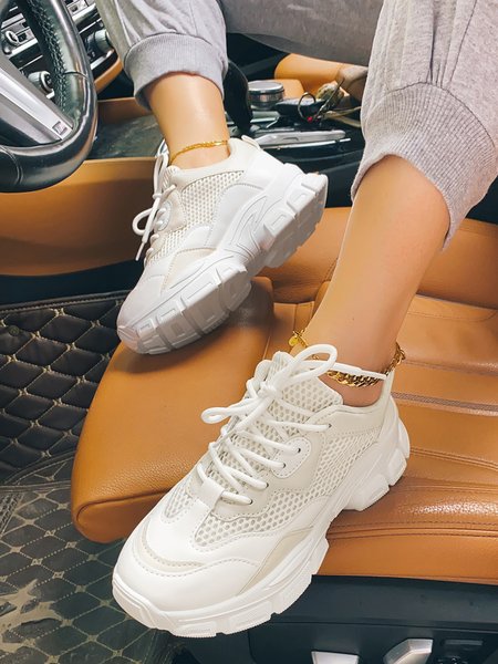 

Casual Mesh Stitching Chunky Trainers, Off white, Athletic & Casual Shoes