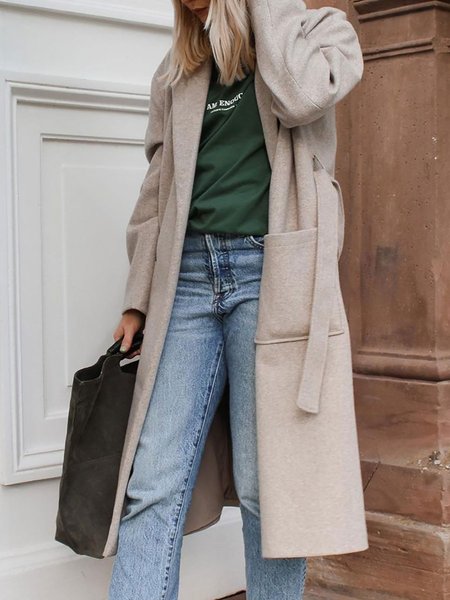 

Vacation Women Long Sleeve Solid Color Loose Casual Coats, Khaki, Coats