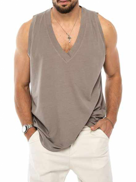 

Sporty Sleeveless Tank Top, Khaki, Men's vest