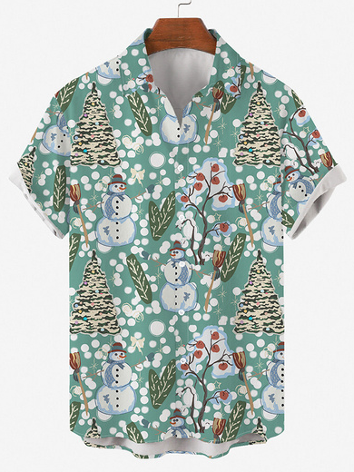

Casual Christmas Short Sleeve Shirts & Tops, Green, Men's Floral shirt