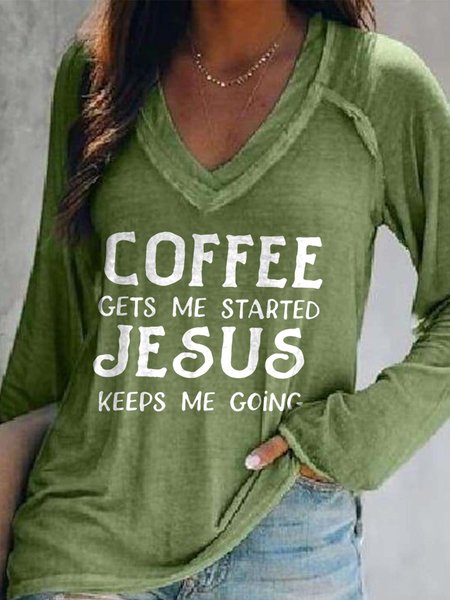 

Coffee Gets Me Started Jesus Keeps Me Going Casual Sweatshirts, Green, Hoodies&Sweatshirts