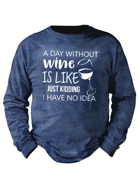 

Wine Graphic Long Sleeve Casual Sweatshirt, Blue, Hoodies&Sweatshirts