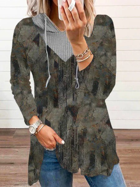 

Printed Casual Long Sleeve Loosen Hooded Shirts & Tops, As picture, Tops