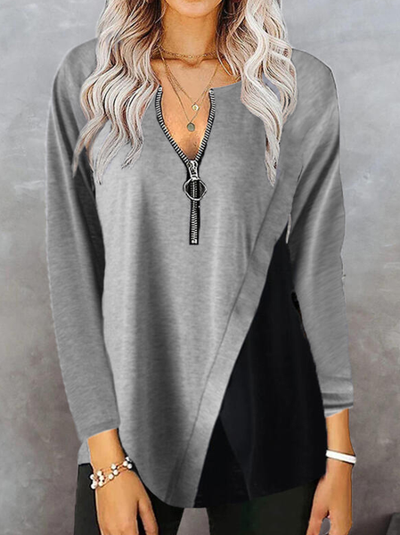 

Geometric Casual Crew Neck Shirts & Tops, Black-grey, Tunics