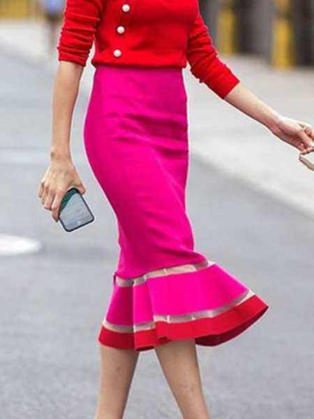 

Solid Skinny Lady Skirt, Rose red, Midi Skirts
