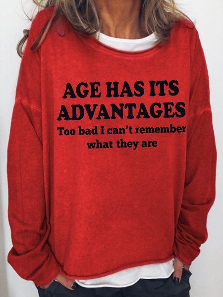 

Age Has Its Advantages Letter Regular Fit Crew Neck Sweatshirt, Red, Hoodies&Sweatshirts