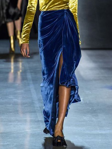 

Elegant Evening Velvet Skirt, Blue, Maxi Skirts