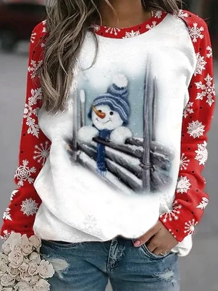 

Christmas Snowman Casual Elegant Cotton Blends Sweatshirts, Multicolor, Hoodies & Sweatshirts