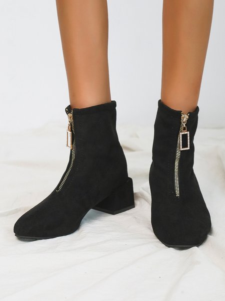 

Simple Rhinestone Zipper Ankle Boots, As picture, Boots