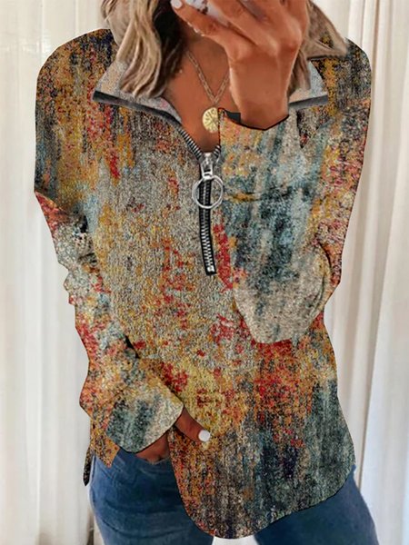 

Vintage Color-block Geometric Printed Long Sleeves Plus Size Casual Sweatshits, Multicolor, Hoodies & Sweatshirts