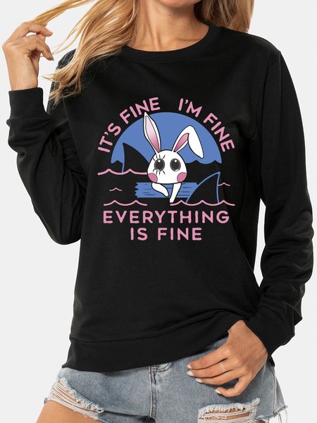 

Unocis Rabbit Print Long Sleeve Crew Neck Sweatshirts, Black, Sweatshirts
