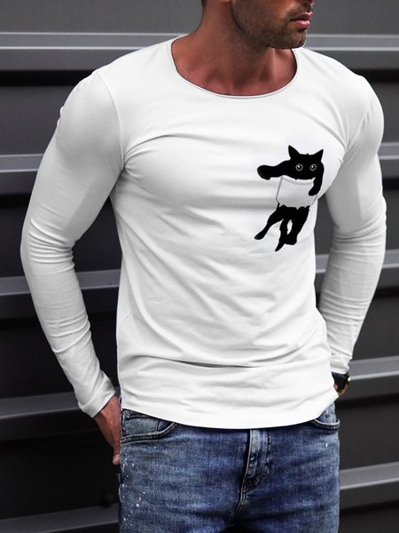 

Funny Cat Graphic Short Sleeve Casual Tee, White, T-shirts