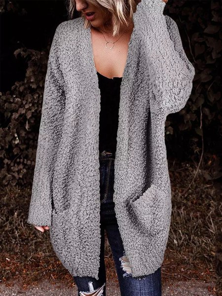 

Casual Solid Loosen Long Sleeve Outerwear, Gray, Outerwear