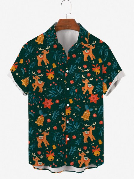 Merry Christmas Gift Casual Shirt Collar Shirts & Tops, As picture, Shirts