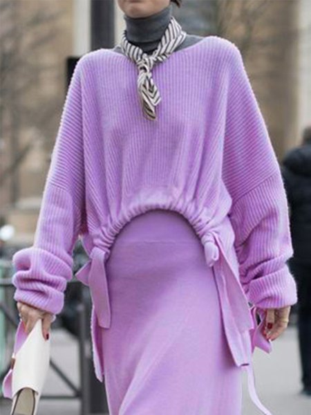 

Long Sleeve Solid Shift Crew Neck Sweater, Light purple, Pullovers